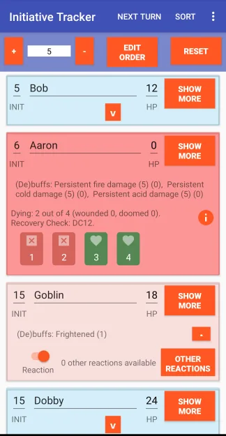 PF2 Combat Tracker screenshot